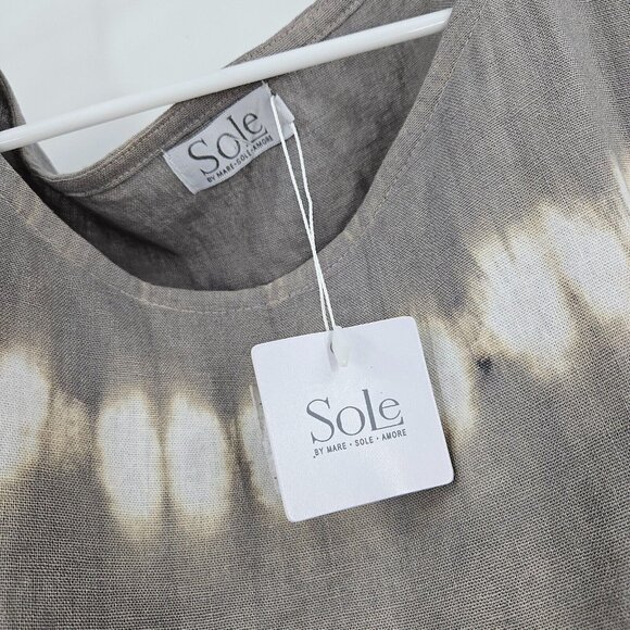 Sole by Mare Sole Amore Dress Gray Tie Dye Long Linen Blend Lagenlook NWT Size L - Picture 3 of 7